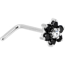 将图片加载到图库查看器，Solid 14K White Gold Black and Clear Cubic Zirconia Flower Nose Ring

