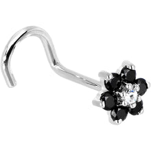 将图片加载到图库查看器，Solid 14K White Gold Black and Clear Cubic Zirconia Flower Nose Ring

