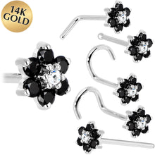 将图片加载到图库查看器，Solid 14K White Gold Black and Clear Cubic Zirconia Flower Nose Ring
