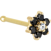 将图片加载到图库查看器，Solid 14K Yellow Gold Black and Clear Cubic Zirconia Flower Nose Ring
