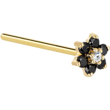 将图片加载到图库查看器，Solid 14K Yellow Gold Black and Clear Cubic Zirconia Flower Nose Ring
