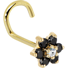 将图片加载到图库查看器，Solid 14K Yellow Gold Black and Clear Cubic Zirconia Flower Nose Ring

