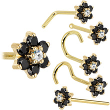 将图片加载到图库查看器，Solid 14K Yellow Gold Black and Clear Cubic Zirconia Flower Nose Ring
