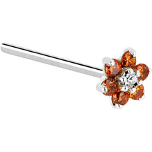 Load image into Gallery viewer, Solid 14K White Gold Orange and Clear Cubic Zirconia Flower Nose Ring
