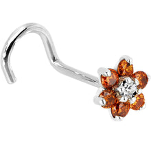 Load image into Gallery viewer, Solid 14K White Gold Orange and Clear Cubic Zirconia Flower Nose Ring
