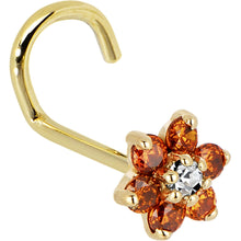 Load image into Gallery viewer, Solid 14K Yellow Gold Orange and Clear Cubic Zirconia Flower Nose Ring
