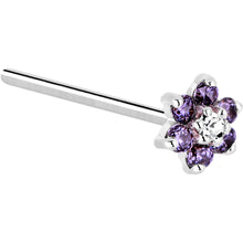 Load image into Gallery viewer, Solid 14K White Gold Amethyst and Clear Cubic Zirconia Flower Nose Ring
