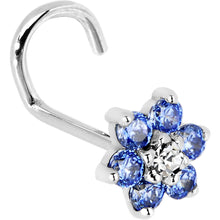 Load image into Gallery viewer, Solid 14K White Gold Arctic Blue and Clear Cubic Zirconia Flower Nose Ring
