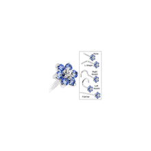Load image into Gallery viewer, Solid 14K White Gold Arctic Blue and Clear Cubic Zirconia Flower Nose Ring
