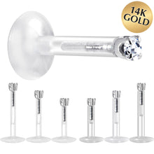 Load image into Gallery viewer, Solid 14K White Gold 1.5mm CZ Bioplast Push in Labret Monroe
