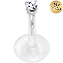 Load image into Gallery viewer, 16G 5/16 Solid 14K White Gold 1.5mm CZ Bioplast Push in Tragus Earring
