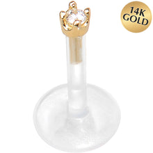 Load image into Gallery viewer, 16G 5/16 Solid 14K Yellow Gold 1.5mm CZ Bioplast Push in Tragus Earring
