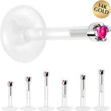 将图片加载到图库查看器，Solid 14K White Gold July 1.5mm CZ Bioplast Push in Labret Monroe
