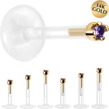 Load image into Gallery viewer, Solid 14K Yellow Gold February 1.5mm CZ Bioplast Push in Labret Monroe
