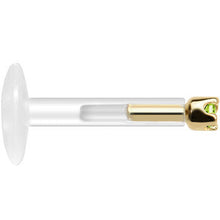 Load image into Gallery viewer, Solid 14K Yellow Gold August 1.5mm CZ Bioplast Push in Labret Monroe
