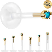 Load image into Gallery viewer, Solid 14K Yellow Gold December 1.5mm CZ Bioplast Push in Labret Monroe
