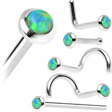 Load image into Gallery viewer, 14k White Gold 2mm Lime Synthetic Opal Nose Ring

