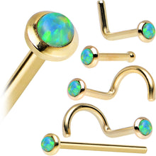 Load image into Gallery viewer, 14k Yellow Gold 2mm Lime Synthetic Opal Nose Ring
