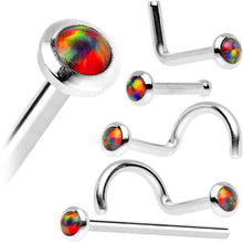 Load image into Gallery viewer, 14k White Gold 2mm Fire Red Synthetic Opal Nose Ring
