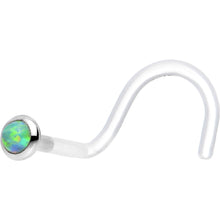 Load image into Gallery viewer, 18G White Gold 2mm Lime Synthetic Opal Bioplast Nose Ring
