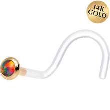Load image into Gallery viewer, 18G Yellow Gold 2mm Fire Red Synthetic Opal Bioplast Nose Ring
