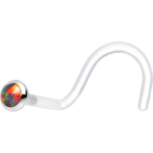 Load image into Gallery viewer, 18G White Gold 2mm Fire Red Synthetic Opal Bioplast Nose Ring
