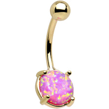 Load image into Gallery viewer, Solid 14k Yellow Gold 8mm Fuchsia Synthetic Opal Belly Ring

