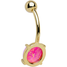 Load image into Gallery viewer, Solid 14k Yellow Gold 8mm Fuchsia Synthetic Opal Belly Ring
