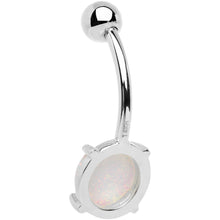 将图片加载到图库查看器，Solid 14k White Gold 8mm Synthetic Opal Belly Ring
