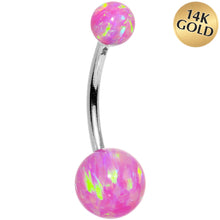 将图片加载到图库查看器，14k White Gold Fuchsia Synthetic Opal Belly Ring
