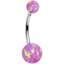 将图片加载到图库查看器，14k White Gold Fuchsia Synthetic Opal Belly Ring
