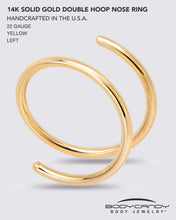 将图片加载到图库查看器，14k Solid Yellow Gold Double Hoop Nose Spiral Nose Ring
