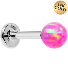 Load image into Gallery viewer, 14k White Gold 5mm Pink Synthetic Opal Labret Monroe 14G 5/16
