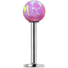 Load image into Gallery viewer, 14k White Gold 5mm Pink Synthetic Opal Labret Monroe 14G 5/16
