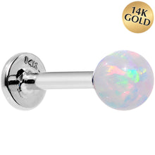 Load image into Gallery viewer, 14k White Gold 5mm White Synthetic Opal Labret Monroe 14G 5/16
