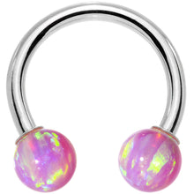 Load image into Gallery viewer, 14G Solid 14K White Gold Pink Synthetic Opal Horseshoe Barbell
