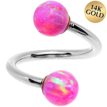 将图片加载到图库查看器，14k White Gold Fuchsia Synthetic Opal Spiral Twister 14G 7/16
