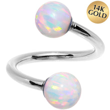 Load image into Gallery viewer, 14k White Gold White Synthetic Opal Spiral Twister 14G 7/16
