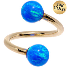 Load image into Gallery viewer, 14k Yellow Gold Blue Synthetic Opal Spiral Twister 14G 7/16
