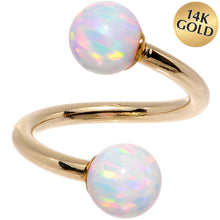 Load image into Gallery viewer, 14k Yellow Gold White Synthetic Opal Spiral Twister 14G 7/16
