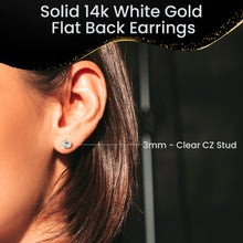 Load image into Gallery viewer, 14k White Gold Flat Back Earring with 3mm Cubic Zirconia Handmade
