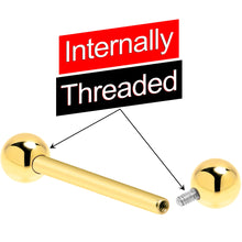 Load image into Gallery viewer, 14k Solid Gold Ball Internally Threaded Barbell Tongue Ring
