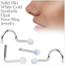 Load image into Gallery viewer, 14k White Gold 2.5mm Synthetic Opal Ball Nose Ring
