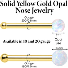 Load image into Gallery viewer, 14k Yellow Gold 2.5mm Synthetic Opal Ball Nose Ring
