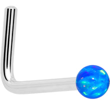 Load image into Gallery viewer, 14k White Gold 2.5mm Blue Synthetic Opal Ball Nose Ring

