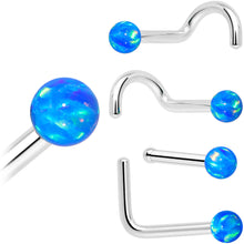 Load image into Gallery viewer, 14k White Gold 2.5mm Blue Synthetic Opal Ball Nose Ring
