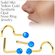 Load image into Gallery viewer, 14k Yellow Gold 2.5mm Blue Synthetic Opal Ball Nose Ring
