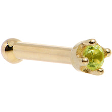Load image into Gallery viewer, Solid 14K Yellow Gold 1.5mm Genuine Peridot Nose Ring
