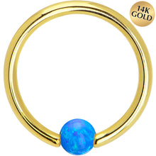 Load image into Gallery viewer, 14G 3/8 Solid 14K Gold Blue Synthetic Opal Captive Ring
