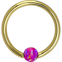 Load image into Gallery viewer, 14G 3/8 Solid 14K Gold Purple Synthetic Opal Captive Ring
